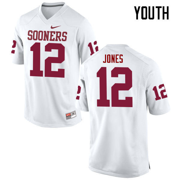 Youth Oklahoma Sooners #12 Landry Jones College Football Jerseys Game-White